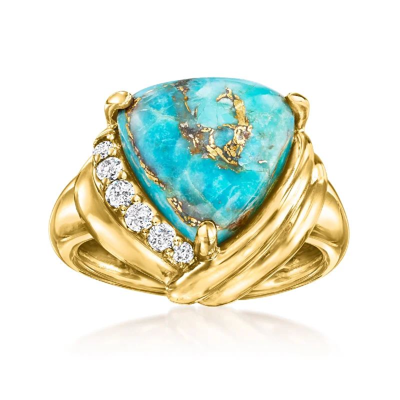 Women’s large engagement rings-Ross-Simons Turquoise and Diamond Ring in 18kt Gold Over Sterling