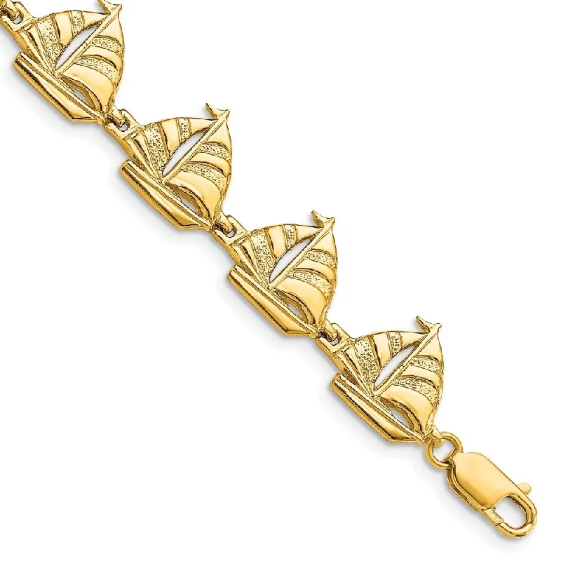 Women’s stylish bracelets-14k Yellow Gold 12.6mm Sailboat Bracelet, 7.25"