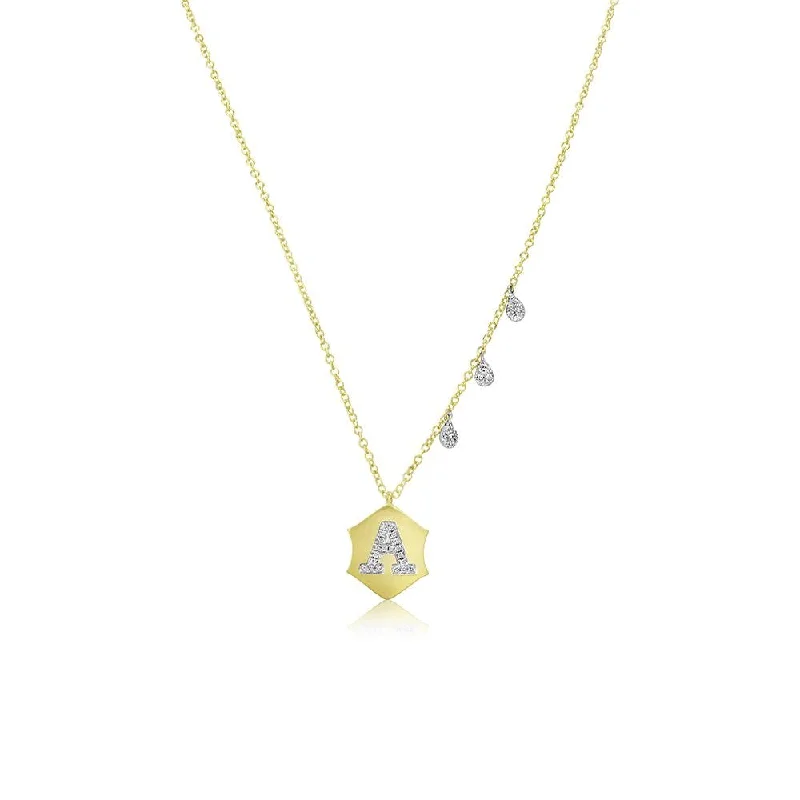 Women’s layered gold necklaces-Meira T Yellow Gold Diamond Initial Disc Necklace