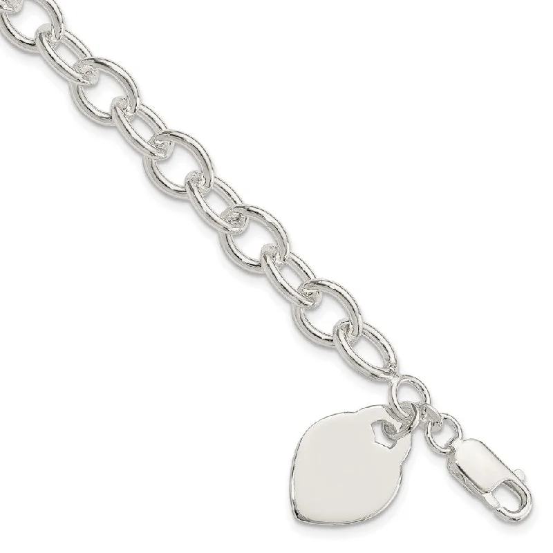 Women’s bridal bangles-Sterling Silver Polished Engraveable Heart Bracelet-WBC-QG1475-7.25