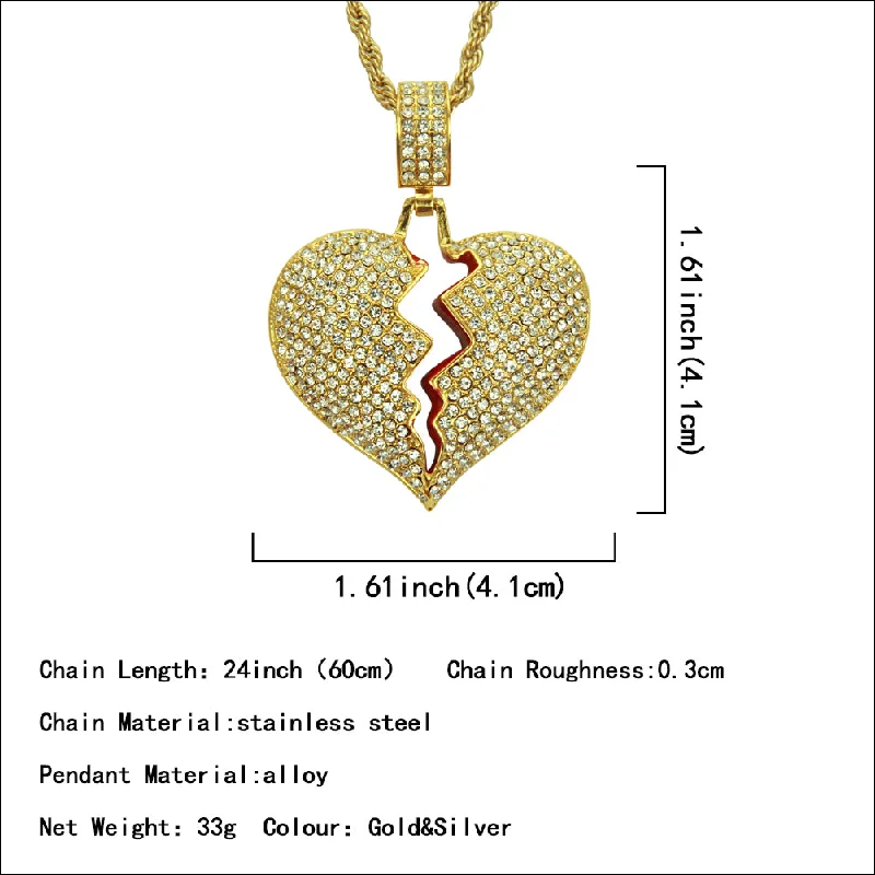 Women’s heart-shaped gold necklaces-Hip-hop Exaggerated Heart Shape Alloy Inlay Rhinestones Women's Pendant Necklace