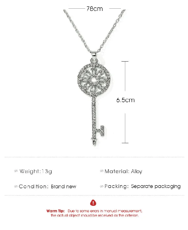 Women’s diamond pendant necklaces-Fashion Key Alloy Diamond Women's Necklace