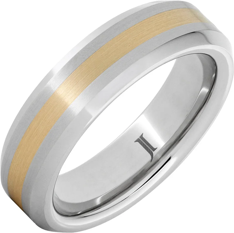 Women’s rose gold rings-Serinium® Beveled Satin Ring with Yellow Gold Inlay