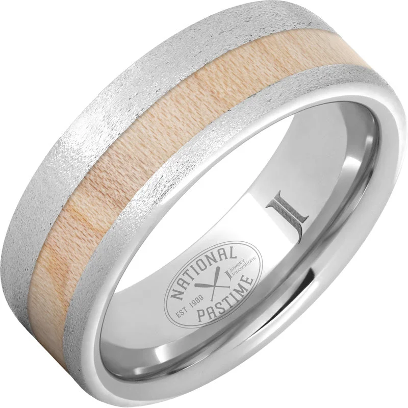 Women’s silver gemstone rings-National Pastime Collection™ Serinium® Ring with Maple Vintage Baseball Bat Wood Inlay and Stone Finish