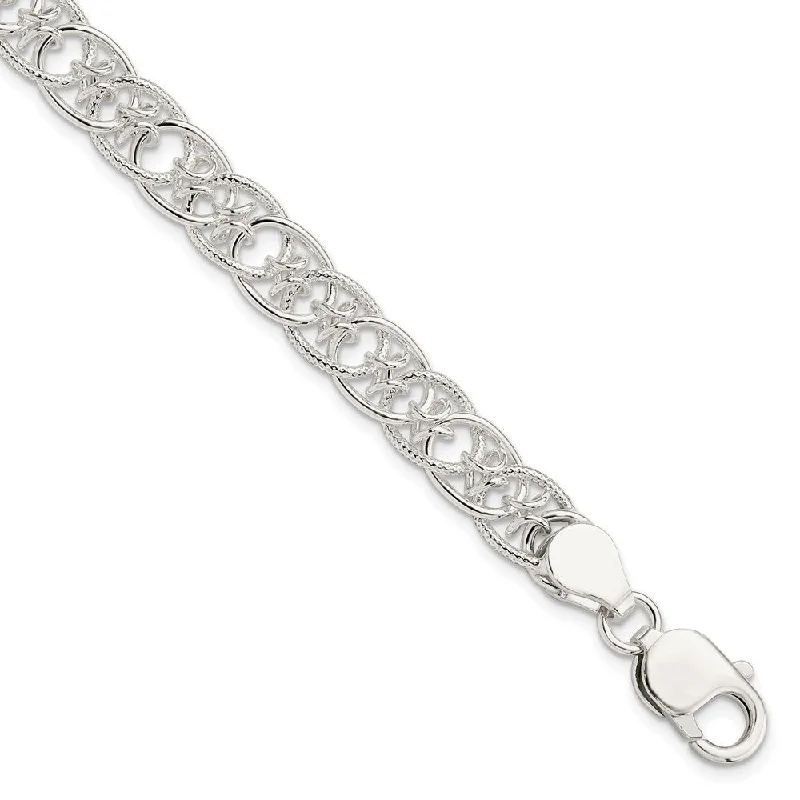 Women’s lucky bracelets-Sterling Silver Polished and Textured Fancy Bracelet-WBC-QG3229-7.5