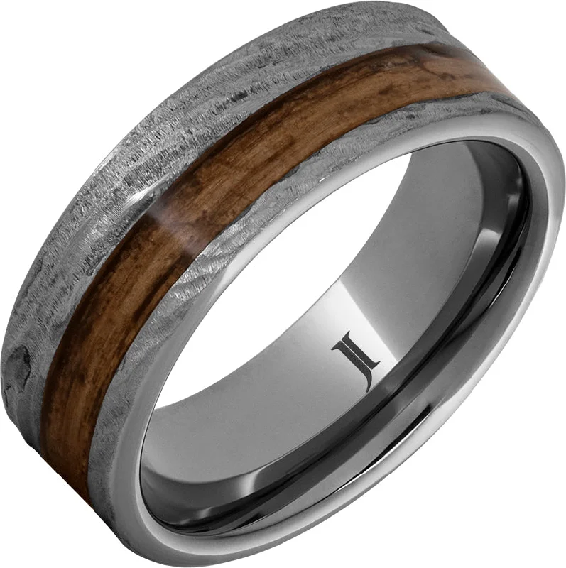 Women’s round diamond rings-Barrel Aged™ Rugged Tungsten™ Ring with Bourbon Wood Inlay and Bark Finish