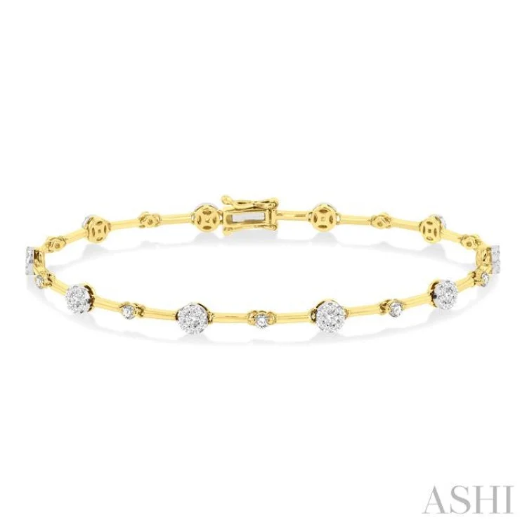 Women’s cuff bracelets-1 ctw Lovebright Round Cut Diamond Bar Bracelet in 14K Yellow and White Gold