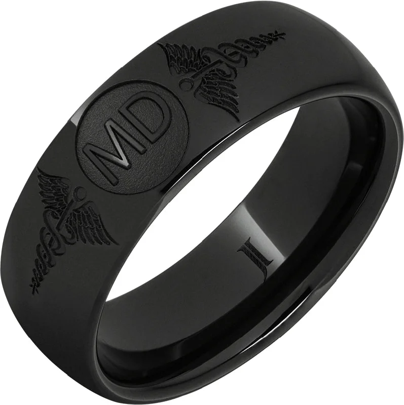 Women’s cocktail party rings-Black Diamond Ceramic™ Ring With Caduceus - Medical Doctor