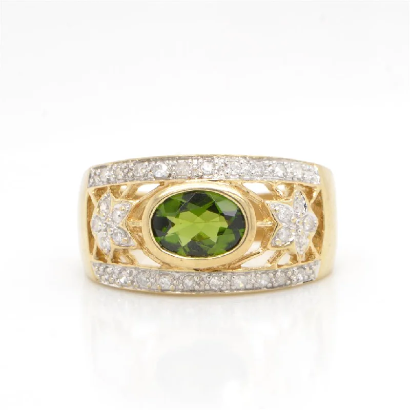 Women’s princess-cut sapphire engagement rings-10K Yellow Gold Green Tourmaline & Diamond Ring