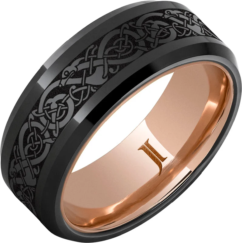 Women’s romantic rings-The Viking – Hidden Gold ™ Black Diamond Ceramic™ Engraved Ring