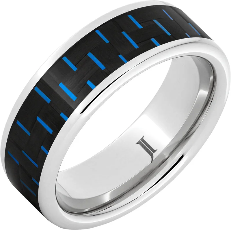 Women’s bold statement rings-Serinium® Ring with Blue and Black Carbon Fiber Inlay