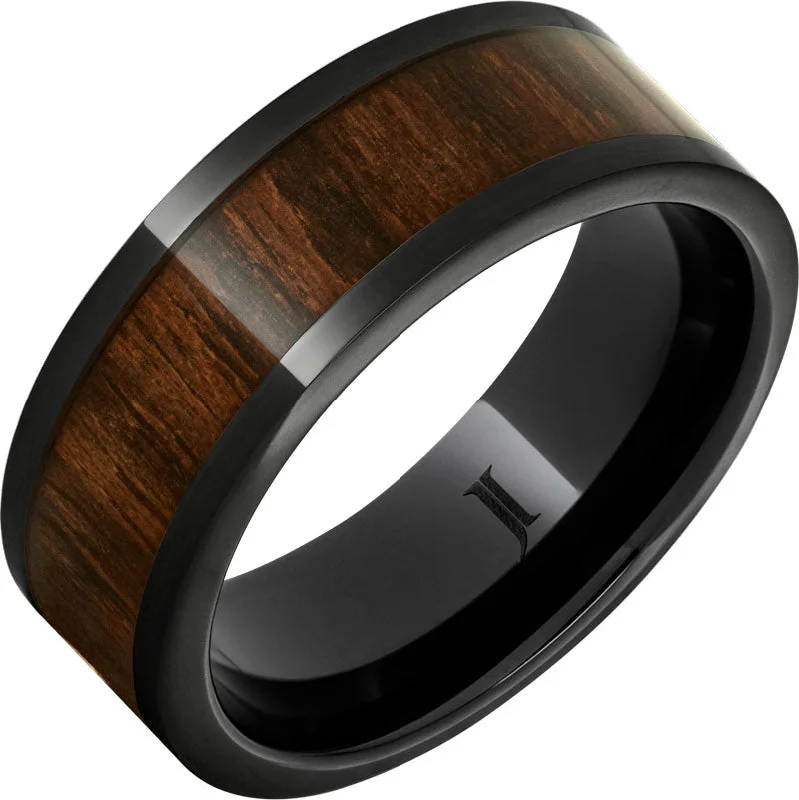 Women’s forever rings-Black Diamond Ceramic™ Ring with Bocote Wood Inlay