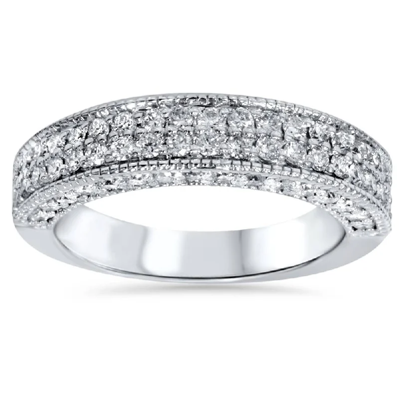 Women’s simple engagement rings-1 1/10ct Pave Diamond Wedding Ring 14K White Gold