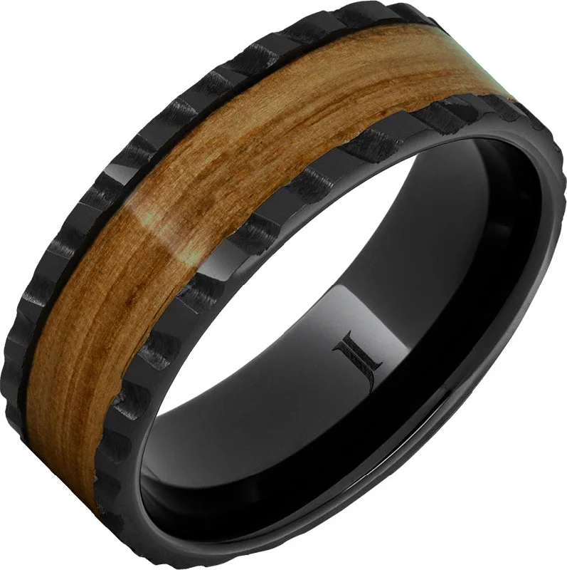 Women’s round-cut engagement rings-Barrel Aged™ Black Diamond Ceramic™ Ring with Single Malt Scotch Wood Inlay