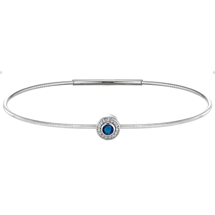 Women’s heart-shaped bracelets-Platinum Finish Sterling Silver Round Simulated Sapphire Birth Gem Bracelet with Simulated Diamonds