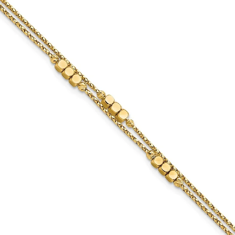 Women’s bohemian bracelets-14k Yellow Gold Diamond-Cut Beaded Double Strand Bracelet, 7.5" (W-3.2mm)