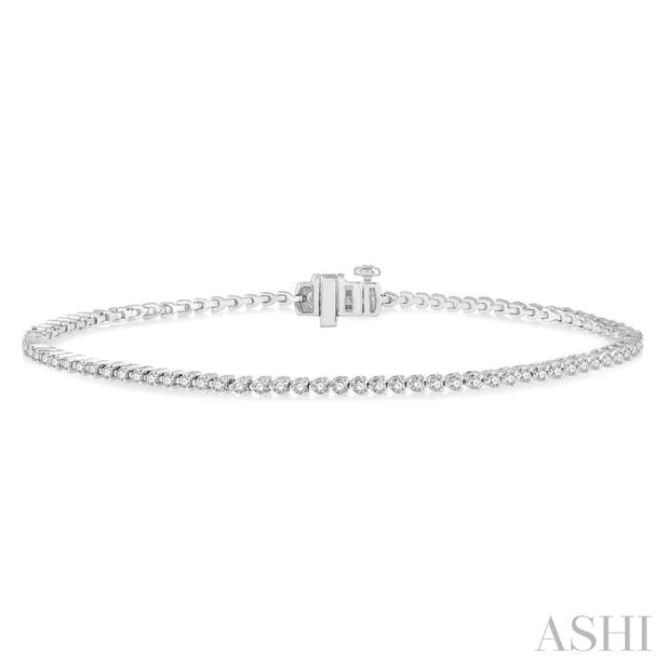 Women’s wedding bangle sets-1 ctw Tri-Prong Round Cut Diamond Bracelet in 14K White Gold