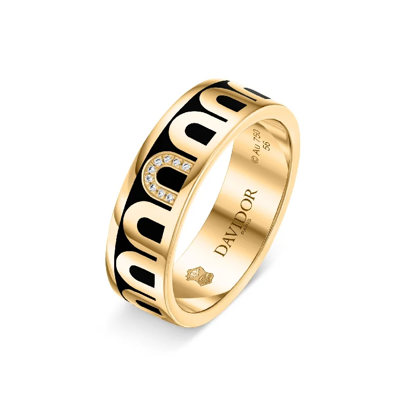 Women’s adjustable gold rings-L’Arc de DAVIDOR Ring MM, 18k Yellow Gold with Caviar Lacquered Ceramic and Porta Simple Diamonds