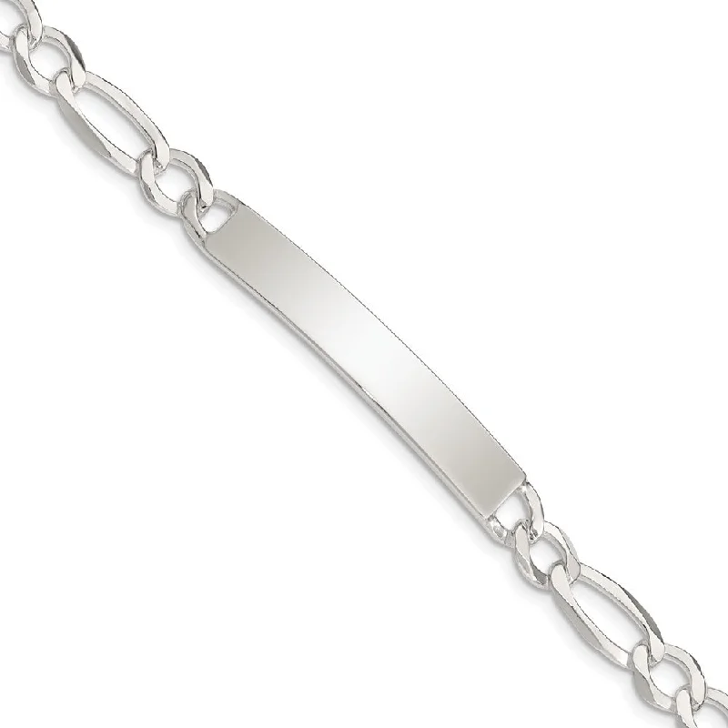 Women’s sparkling bracelets-Sterling Silver Figaro Link ID Bracelet-WBC-QID186-8.5