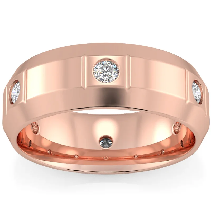 Women’s rose gold engagement rings-Men's 3/4Ct Round Cut Diamond Polished 8mm Wedding Ring Gold Lab Grown