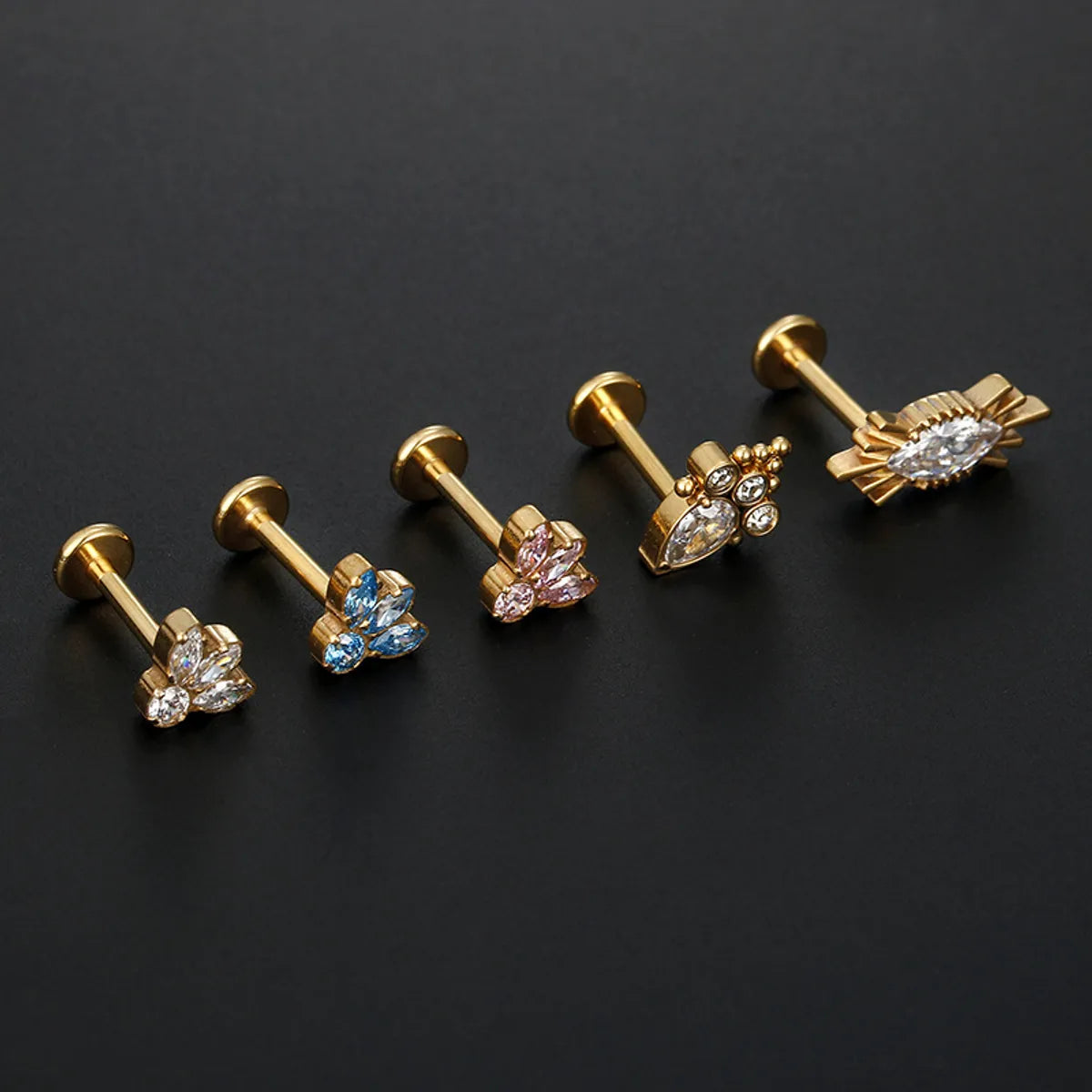 Women’s cocktail rings-Fashion Flower Titanium Steel Plating Zircon Lip Stud 1 Piece