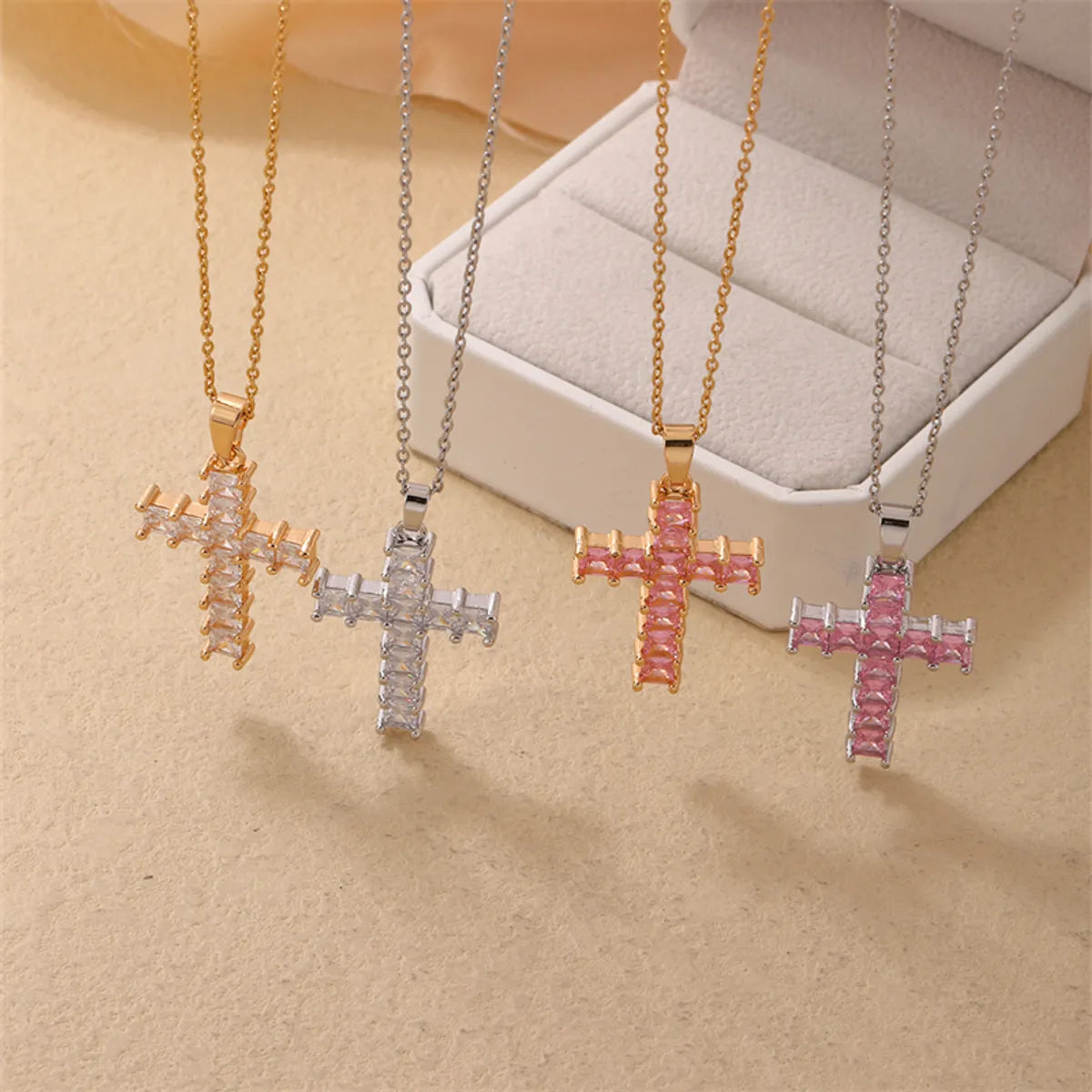 Women’s luxury necklaces-Simple Style Cross Stainless Steel Copper Plating Inlay Zircon Silver Plated Pendant Necklace