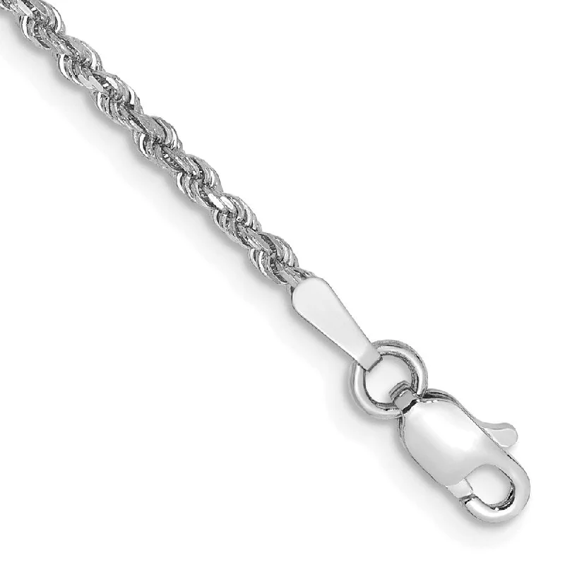 Women’s adjustable leather bracelets-14k White Gold 1.75mm Diamond-Cut Rope with Lobster Clasp Chain Bracelet, 5.5"