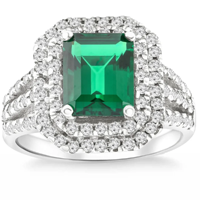 Women’s affordable engagement rings-4 1/2Ct TW Emerald Cut Emerald & Lab Grown Diamond Ring in 14k White Gold