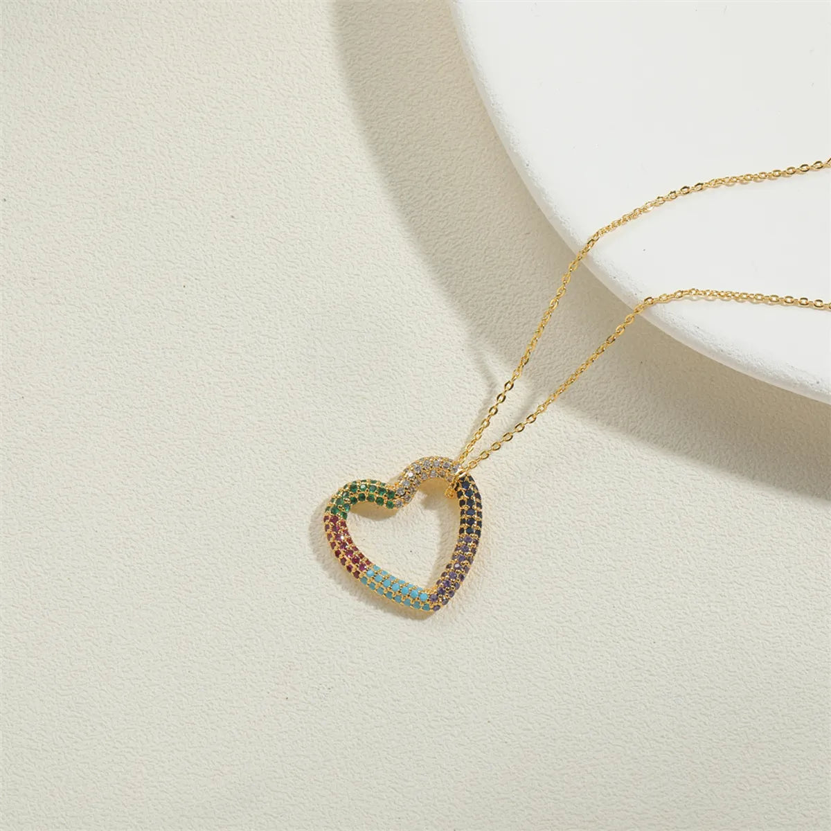 Women’s geometric necklaces-Copper 14K Gold Plated White Gold Plated Vintage Style Heart Shape Inlay Zircon Pendant Necklace