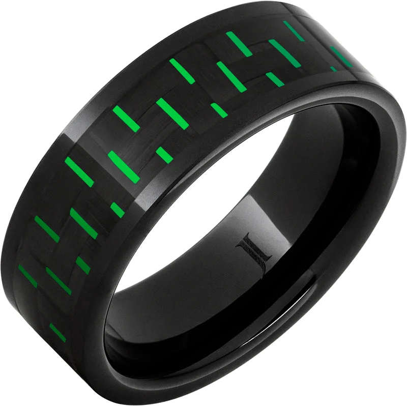 Women’s silver rings-Black Diamond Ceramic™ Green Carbon Fiber Inlay Ring