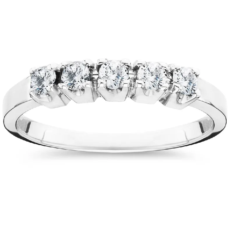 Women’s minimalistic diamond engagement rings-1/4ct 5 Stone Diamond Wedding Ring 14K White Gold