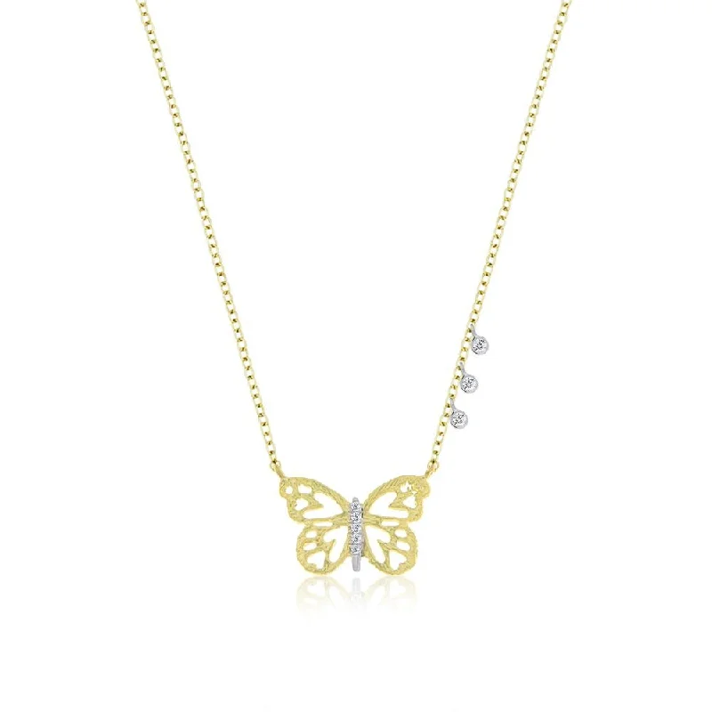 Women’s diamond-studded necklaces-Meira T Gold and Diamond Butterfly Necklace