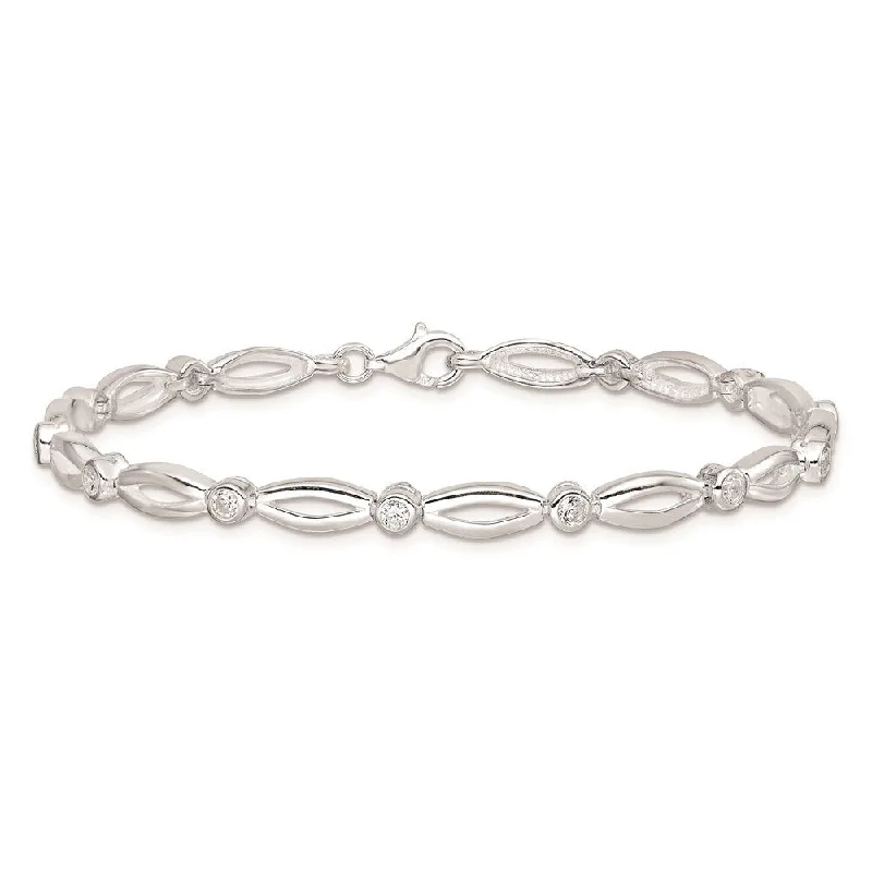 Women’s stylish bracelets-Diamond2Deal 925 Sterling Silver Rhodium-plated Fancy Cubic Zirconia Bracelet, 7"