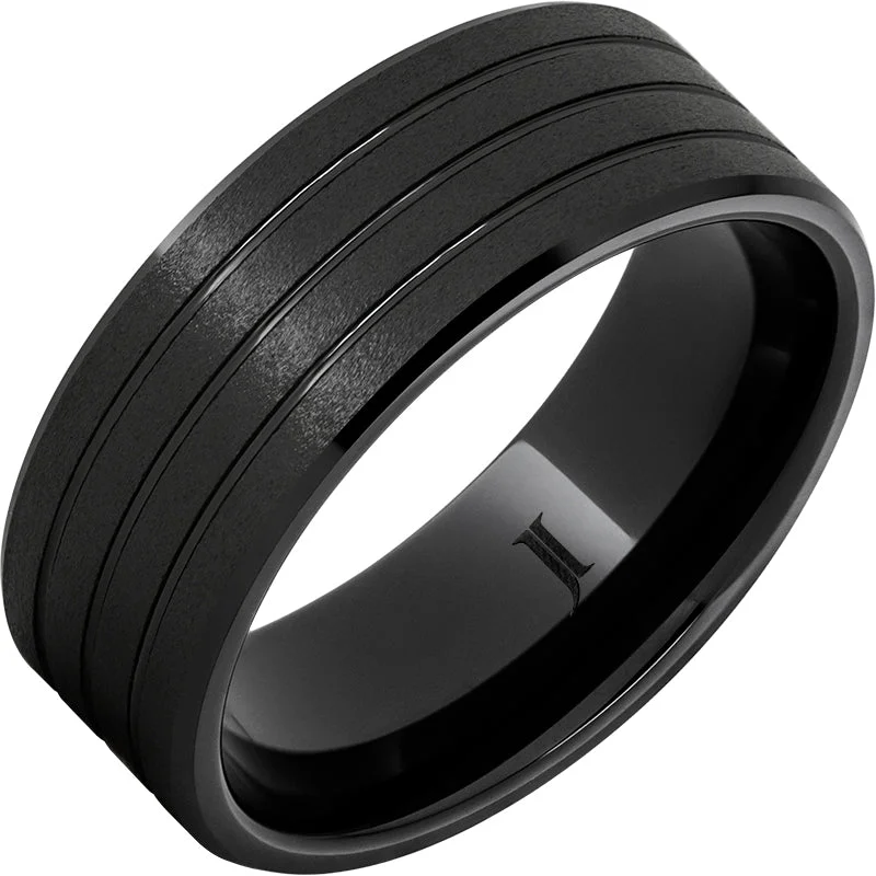 Women’s double-band rings-Black Diamond Ceramic™ Grooved Ring with Stone Finish