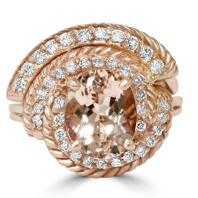 Women’s statement diamond engagement rings-2 3/8CT Morganite Vintage Diamond Ring 14K Rose Gold