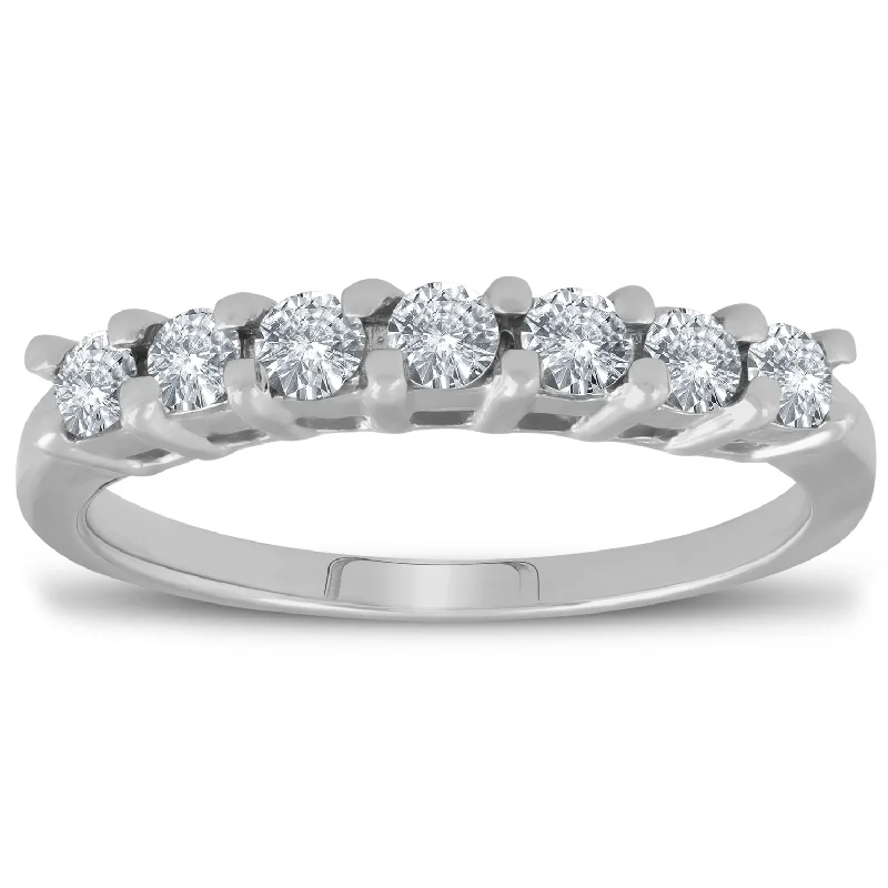 Women’s engagement rings with side stones-1/2ct 7-Stone Diamond Wedding Ring 14K White Gold Womens Anniversary Band