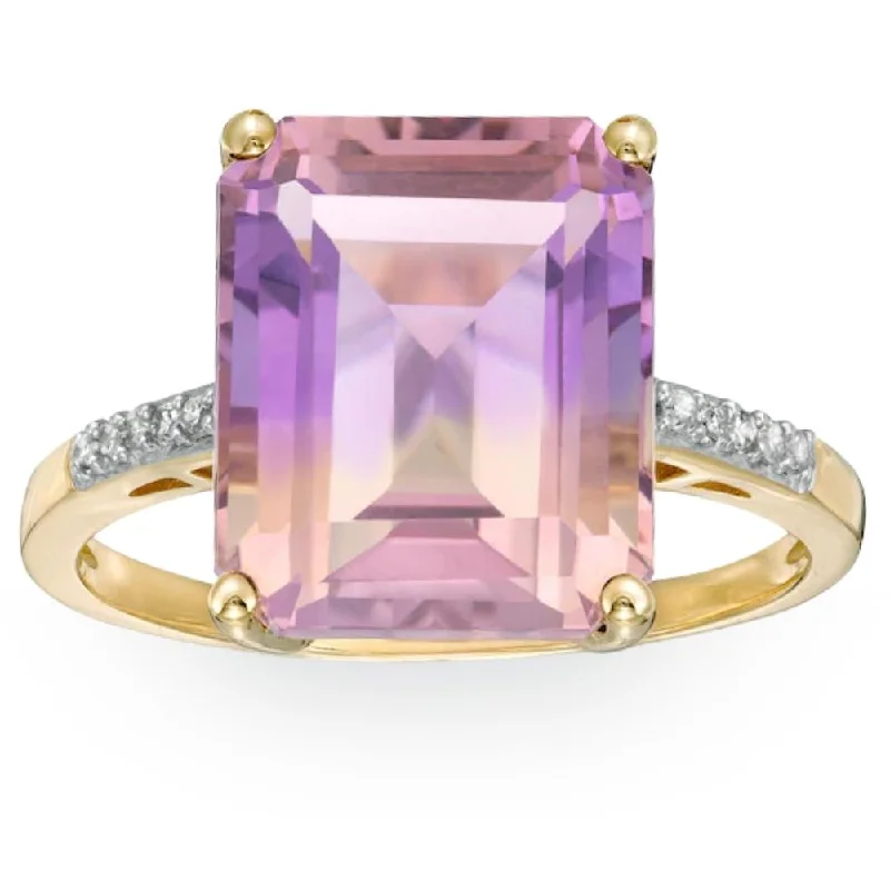 Women’s matching engagement and wedding rings-7 Ct Emerald Cut Amethyst Diamond Ring in 10k Yellow Gold