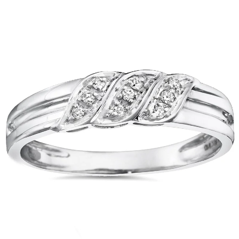 Women’s engraved engagement rings-Men's Diamond Wedding Ring 10K White Gold High Polished Band