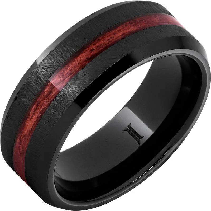 Women’s eternity rings with diamonds-Barrel Aged™ Black Diamond Ceramic™ Ring with Cabernet Wood Inlay and Grain Finish