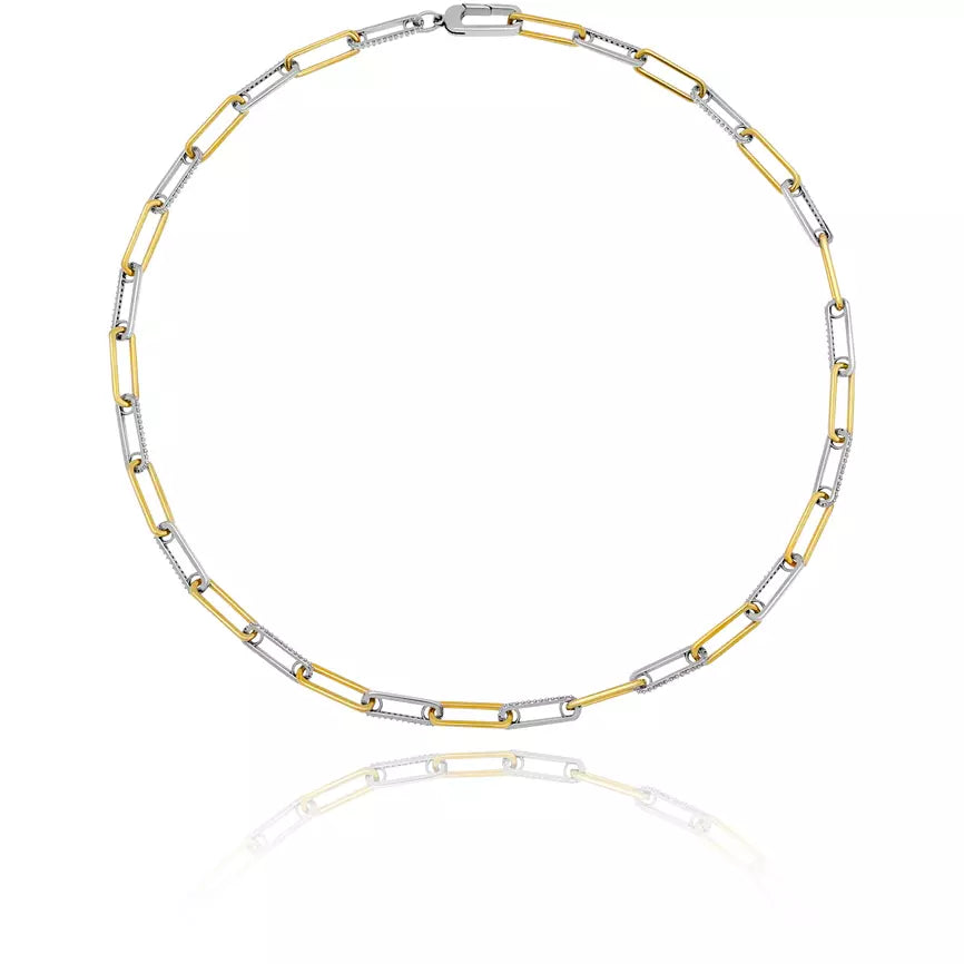 Women’s gemstone pendant necklaces-CRISLU Two-Tone Interlocking Pave LinkNecklace Finished in Pure Platinum and 18kt Gold