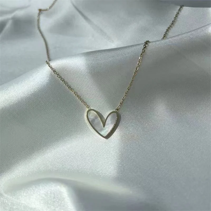 Women’s gemstone necklaces-Simple Style Heart Shape Stainless Steel Plating Inlay Shell 18k Gold Plated Necklace