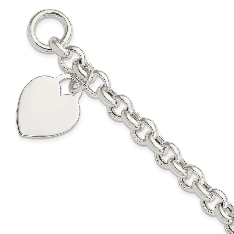 Women’s floral bracelets-Sterling Silver Engraveable Heart Toggle Bracelet-WBC-QG3088-7.5