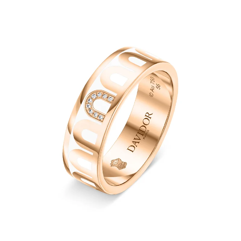 Women’s bohemian rings-L’Arc de DAVIDOR Ring MM, 18k Rose Gold with Neige Lacquered Ceramic and Porta Simple Diamonds