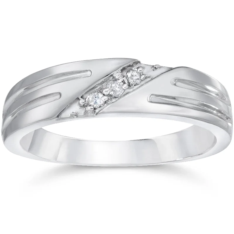 Women’s engagement rings with unique settings-Mens Real Diamond 14k White Gold Wedding Ring Band New