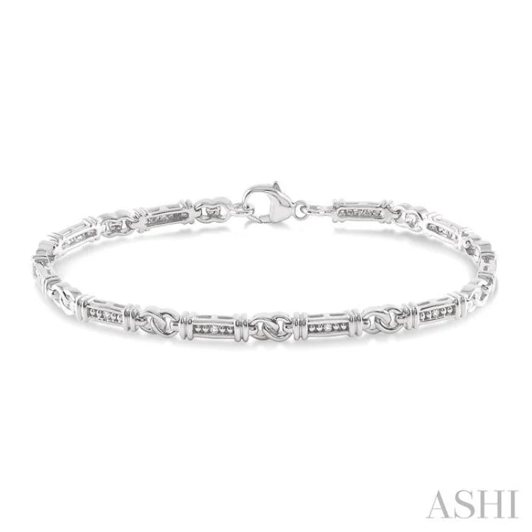 Women’s gemstone bracelets-1/10 Ctw Knot Shape Single Cut Diamond Link Bracelet in Sterling Silver