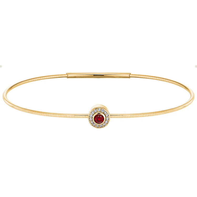 Women’s rose gold bracelets-Gold Finish Finish Sterling Silver Round Simulated Garnet Birth Gem Bracelet with Simulated Diamonds