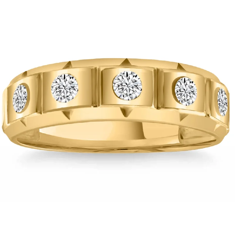 Women’s rose cut engagement rings-1/2Ct Men's 5-Stone Diamond Ring in 10k Yellow Gold