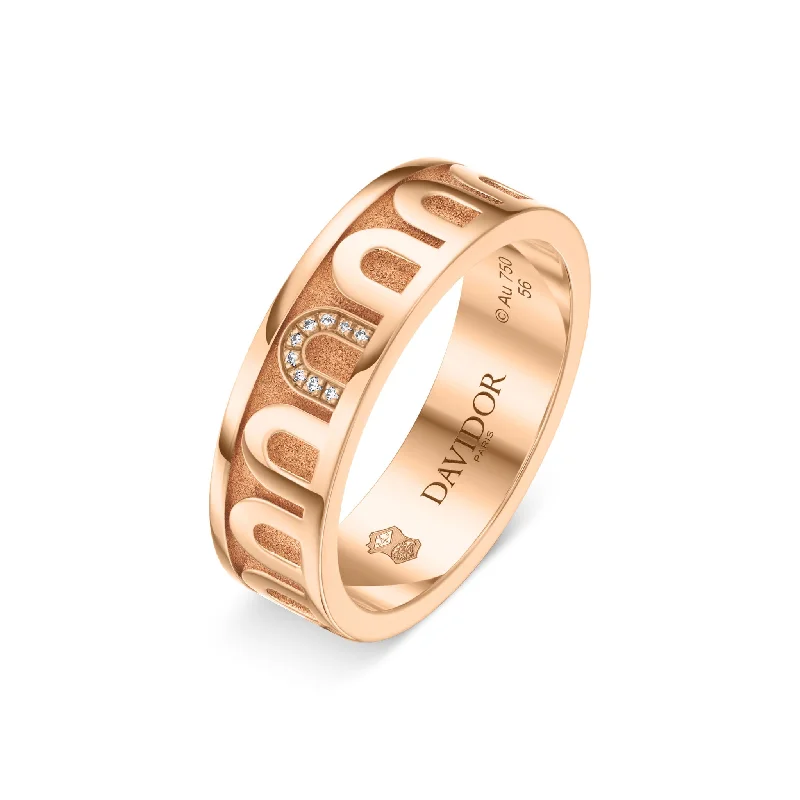 Women’s rose gold stackable rings-L’Arc de DAVIDOR Ring MM, 18k Rose Gold with Satin Finish and Porta Simple Diamonds