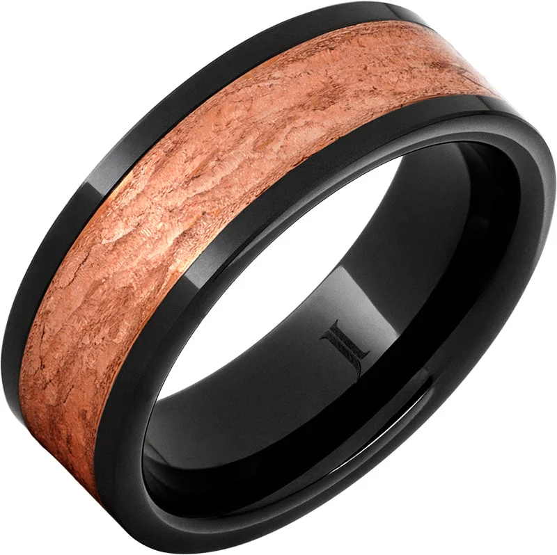 Women’s luxury rings-Black Diamond Ceramic™ Royal Copper™ Inlay Ring With Hand Carved Surface