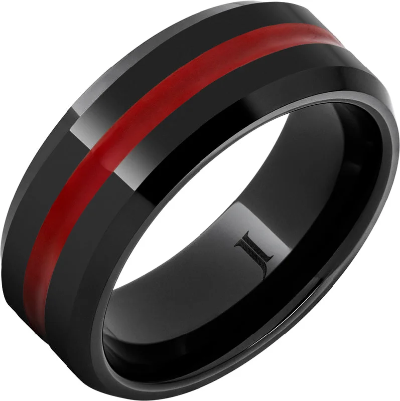 Women’s silver diamond rings-Black Diamond Ceramic™ Red Enamel Inlay Ring